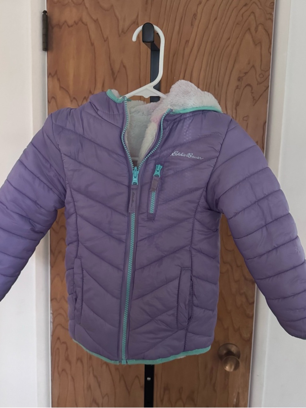 Eddie Bauer reversible Lavender Puffer Jacket with Mint Accents girl 10-12